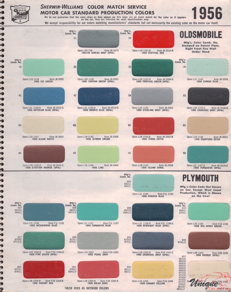 1956 General Motors Paint Charts Williams 5